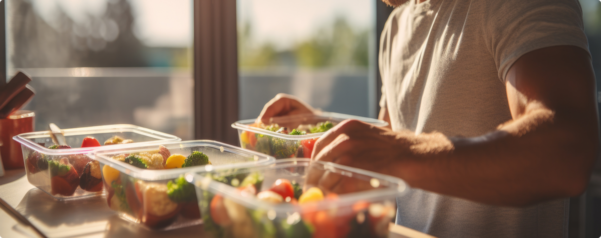 Healthy packed food containers with fresh vegetables